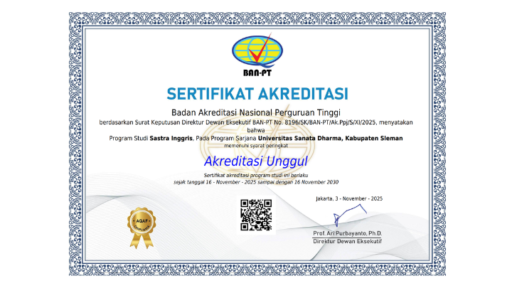 Komitmen Mutu Berkelanjutan: Program Studi Sastra Inggris Raih Akreditasi Unggul
